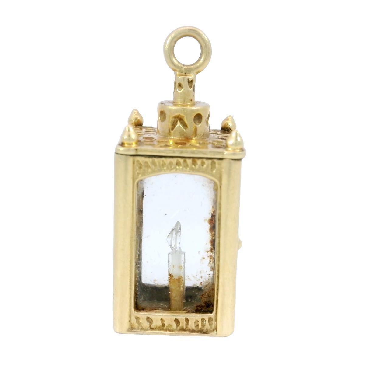 Taille Marquise Pendentif lanterne vintage en or jaune 14K avec diamants en vente