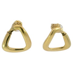 David Webb Triangular Hoop Clip On Earrings 18K Yellow Gold