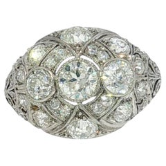 Art Deco Platinum Dome Ring with European Cut Diamonds – Approx. 2.24 CTW