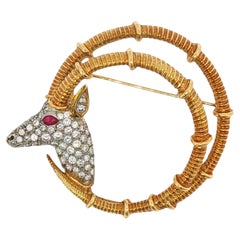 Tiffany & Co. Jean Schlumberger Ibex Brooch Diamond Sapphire 18K Gold & PLAT