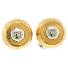 Marina B 18K Earrings Bolt Dome Clip Ons 18K Yellow and White Gold