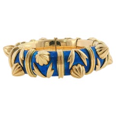 Tiffany & Co Schlumberger Paillonne Blue Enamel Cones Bracelet 18K Yellow Gold