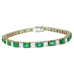Estate Emerald Diamond Tennis Bracelet 18K White Yellow Gold ~11.25ctw