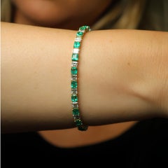 Estate Emerald Diamond Tennis Bracelet 18K White Yellow Gold ~11.25ctw