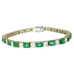 Estate Emerald Diamond Tennis Bracelet 18K White Yellow Gold ~11.25ctw