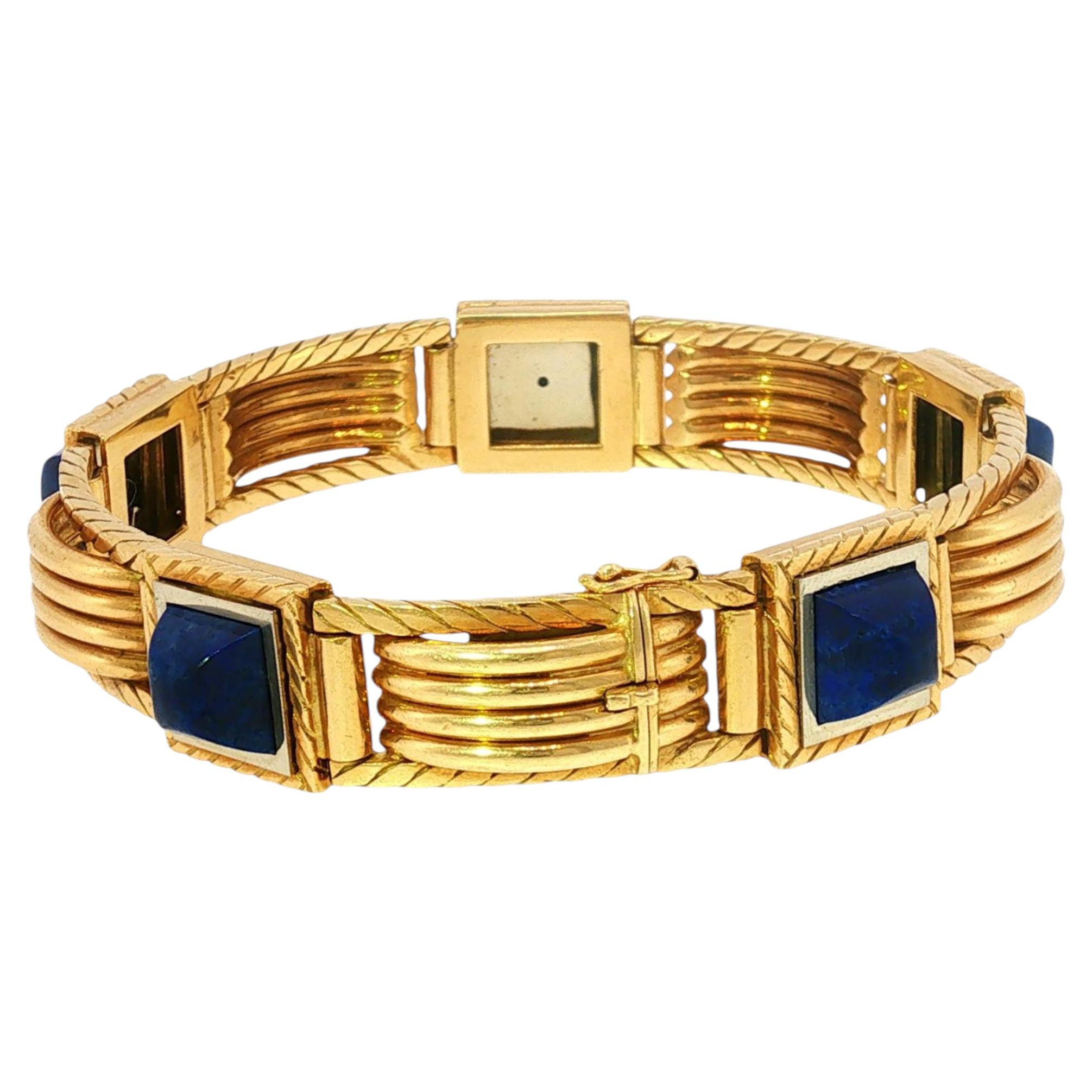 Carlo Weingrill Vintage 18K Yellow Gold Bracelet Lapis Accents