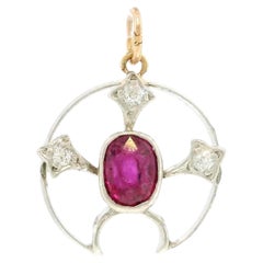 Platinum Art Deco Charm Pendant Ruby and Diamond Figural Piece