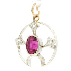 Platinum Art Deco Charm Pendant Ruby and Diamond Figural Piece