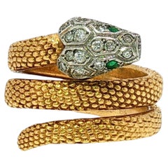 Cartier Paris Snake Ring Diamond & Emerald eyes 18K Yellow Gold