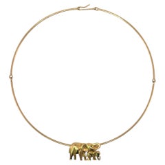 Cartier Elephant and Calf Necklace Emerald Eye 18K YG Gubelin Wire Collar