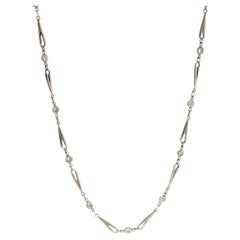 Art Deco Platinum Watch chain Bezel Set Diamond Link Necklace 17.5" Circa 1920s