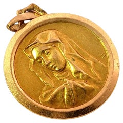French Virgin Mary Charm Pendant Vintage 18K Yellow Gold