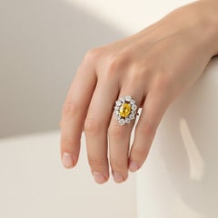 Sri Lankan Yellow Sapphire Ring - 18k Gold with 3ct Diamonds Halo - 1970