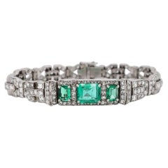 Bracciale Art Déco in platino, smeraldo colombiano da 2,34 e diamanti, 1920
