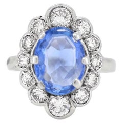 Vintage-Pompadour-Ring aus 18-karätigem Gold – unbehandelter Saphir aus Madagaskar (3,55 Karat) und Diamanten