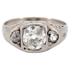 Art Deco 18k Gold Ring - 0.8ct Old European Cut Diamond