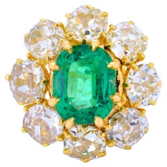 Vintage Emerald & old cut Diamond Pompadour Ring – Circa 1980