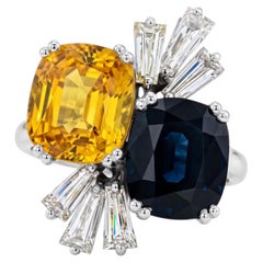 Bague vintage « Toi et Moi » en or 18 carats — Deux saphirs non traités thermiquement et une taille trapèze