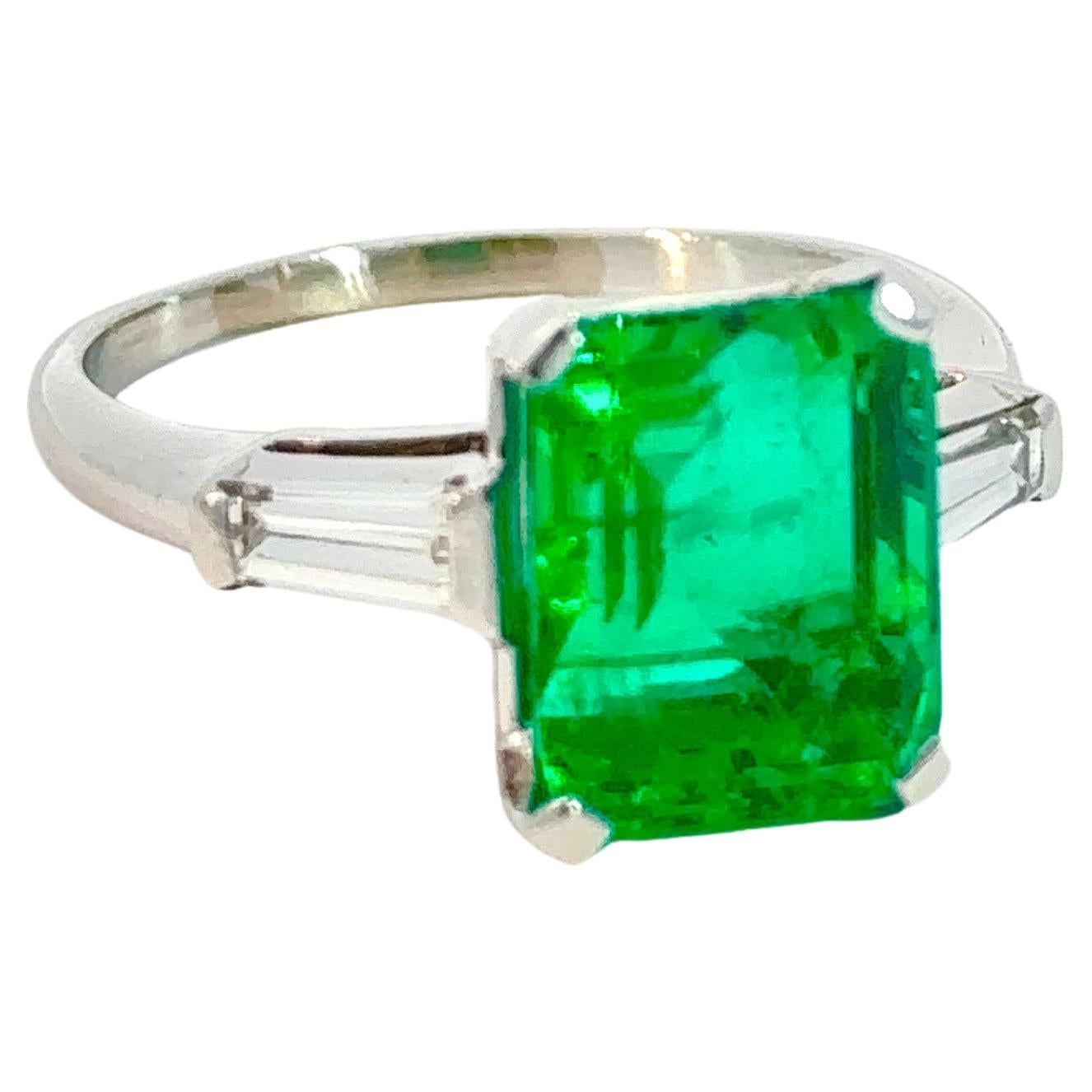 Natural Colombia Emerald Diamond Engagement Ring, 3.58 Carat GCS Certified For Sale