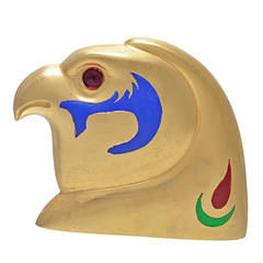 Enamel Gold Head of Horus Brooch
