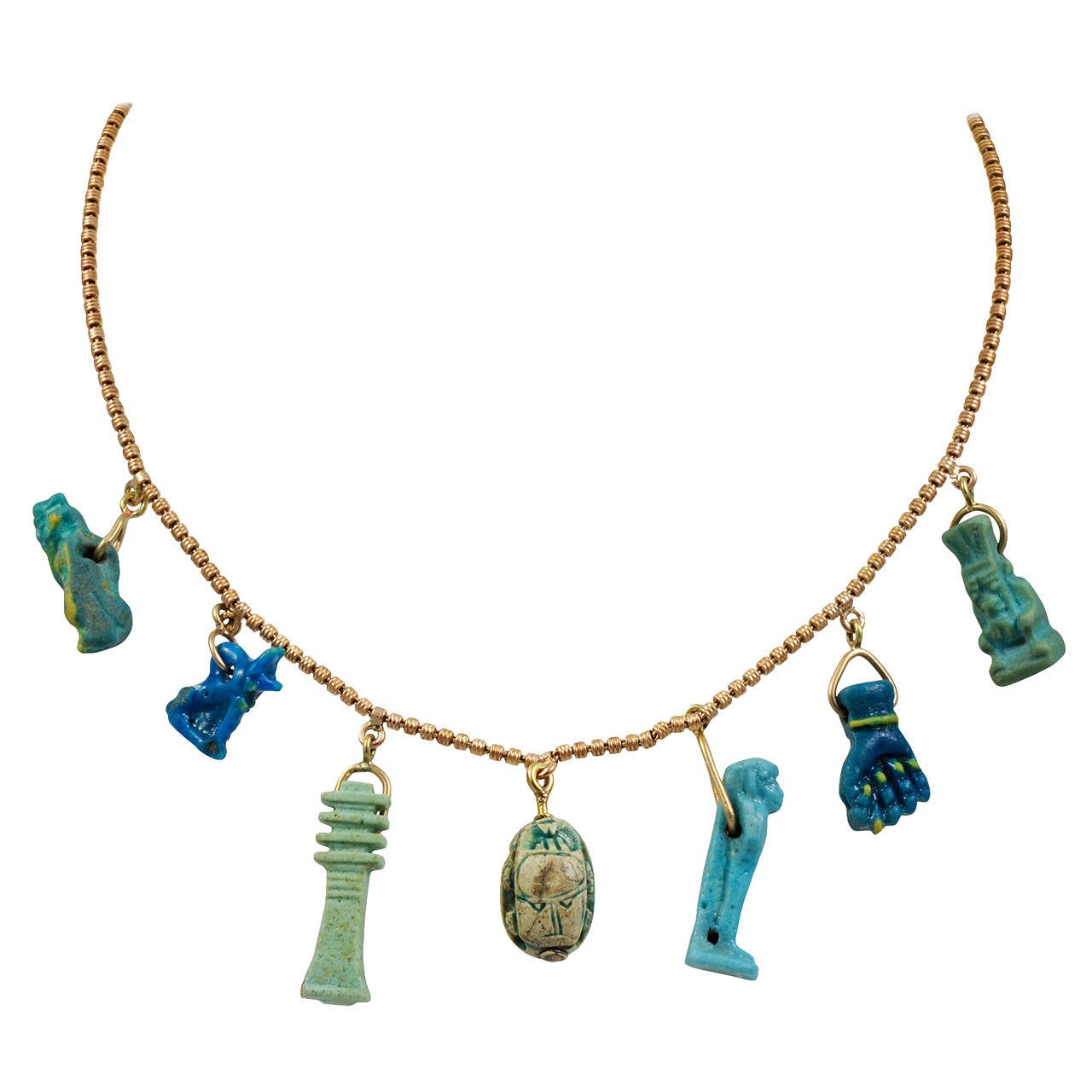 Intricate Victorian Gold Chain Suspending Seven Ancient Pendants