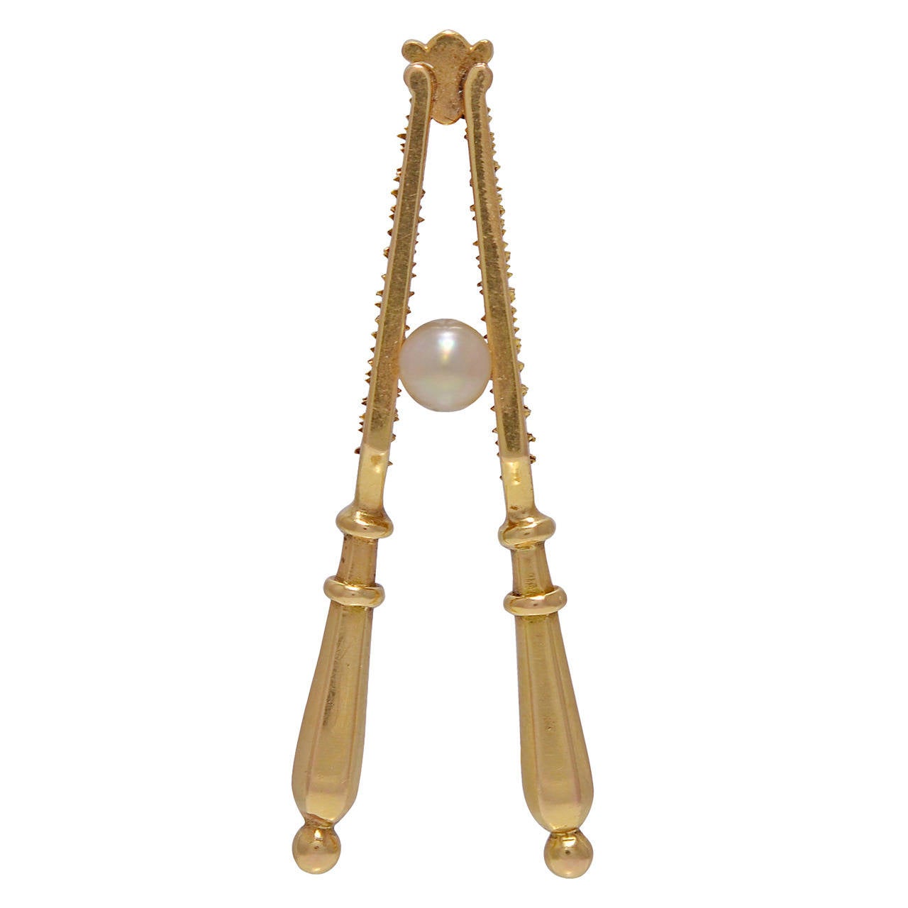 Small Antique Pearl Gold Nutcracker Brooch For Sale at 1stDibs