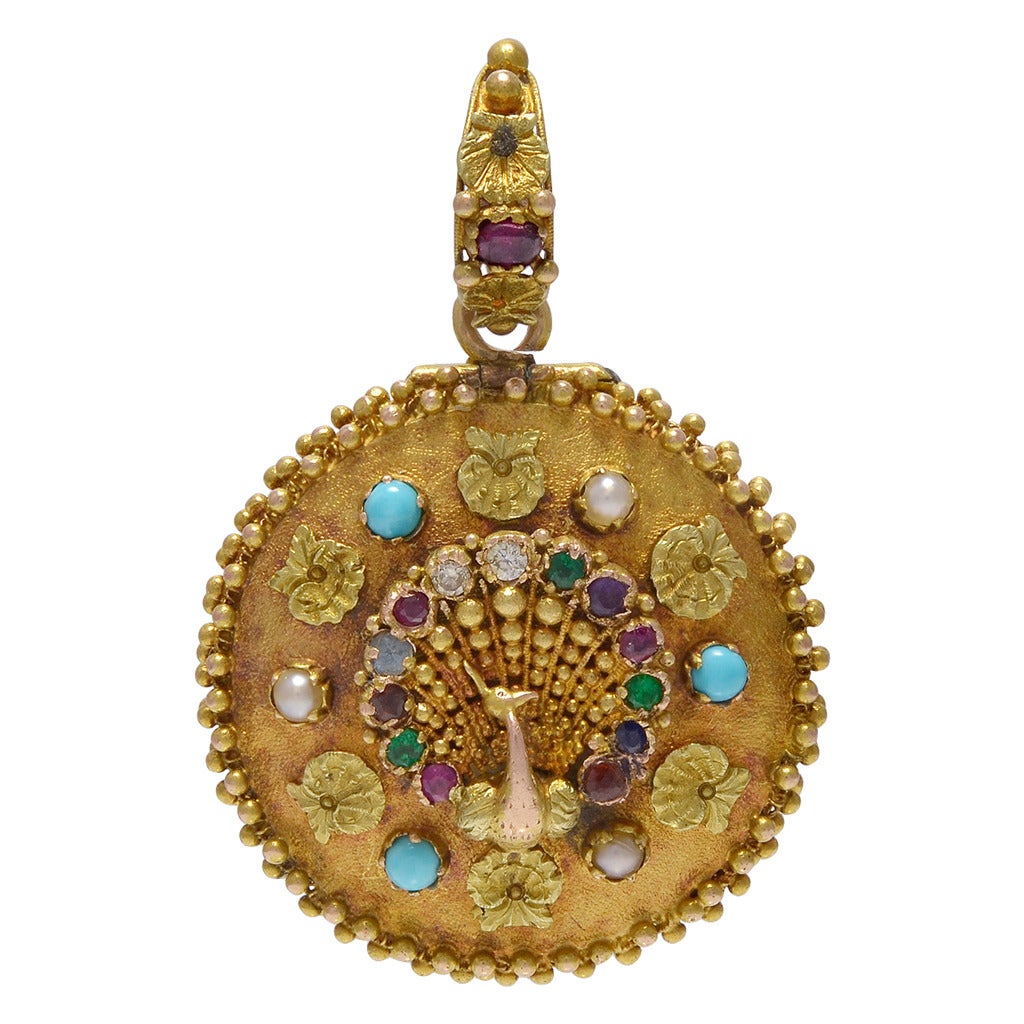 Rare Regency Love Message Gem Gold Pendant For Sale