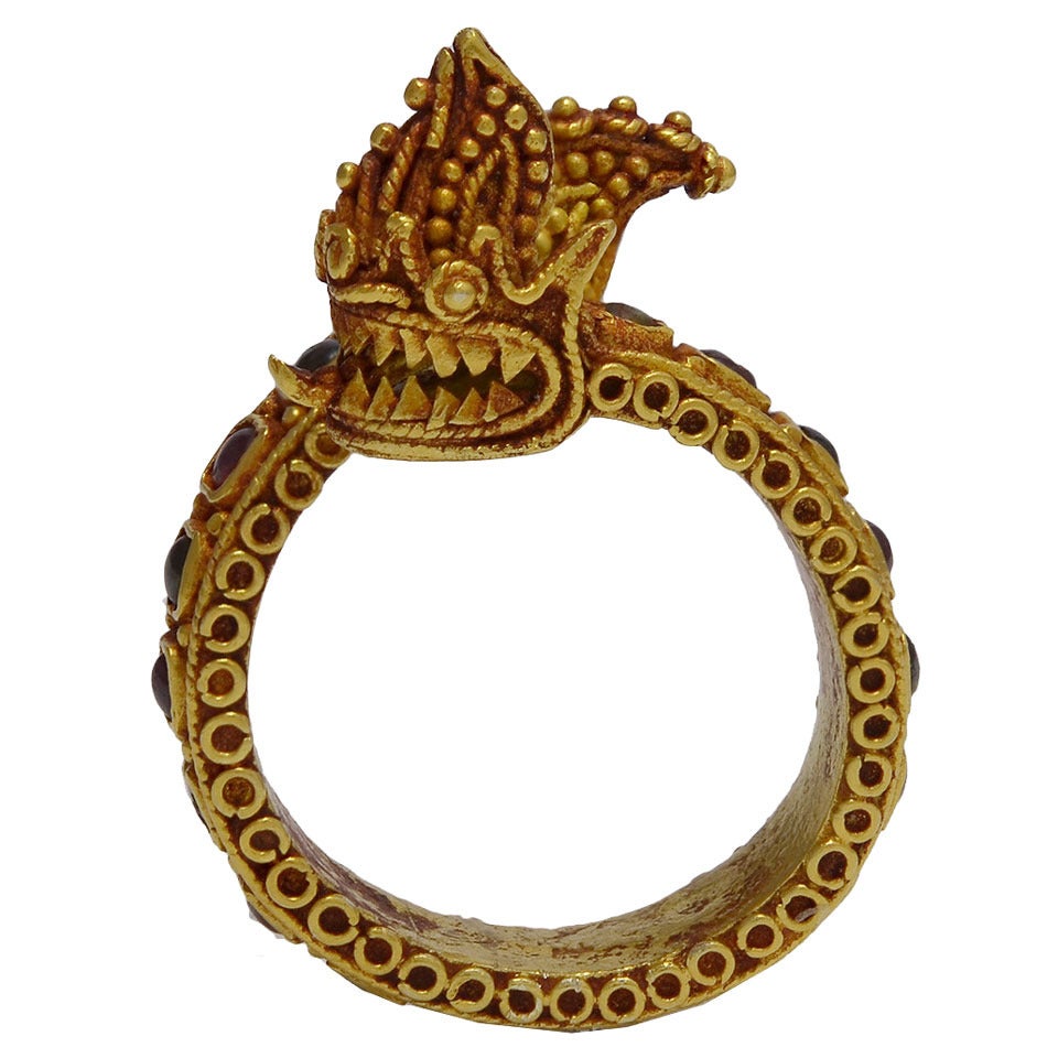 Dramatic Ruby Gold Burmese Dragon Ring