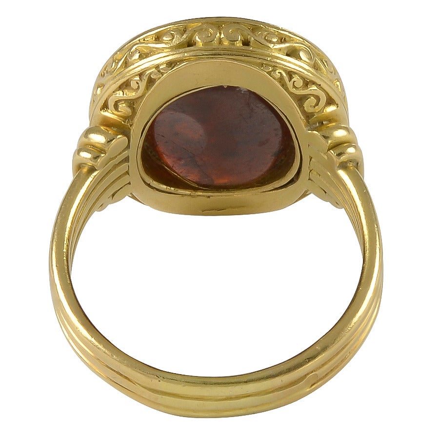 Oval Garnet Intaglio Portrait Ring of Athena Goddess of Athens In Good Condition In London, GB