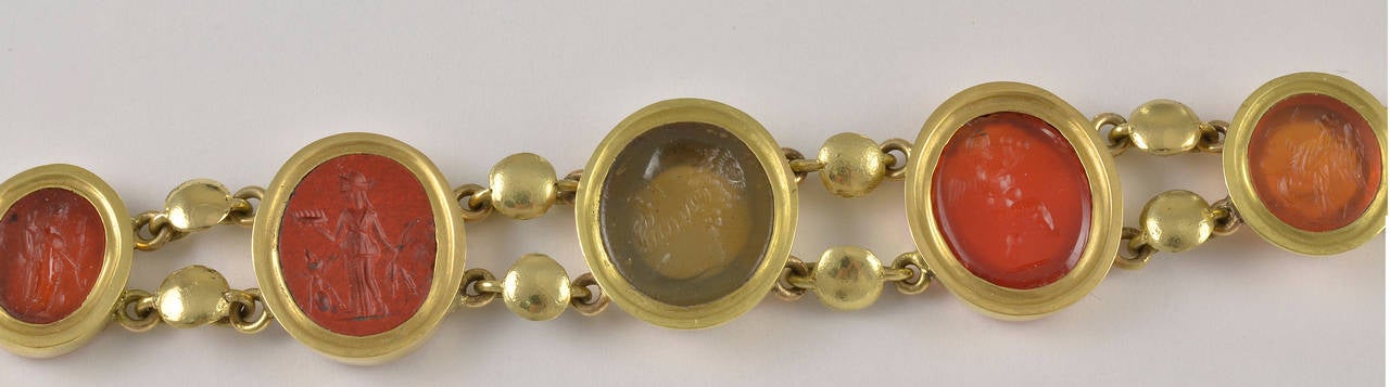 Women's An Eight Stone Roman Intaglio Gold Bracelet