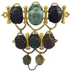 Dramatic Antique Gold and Scarab Mounted Brooch