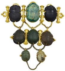 Dramatic Antique Gold and Scarab Mounted Brooch