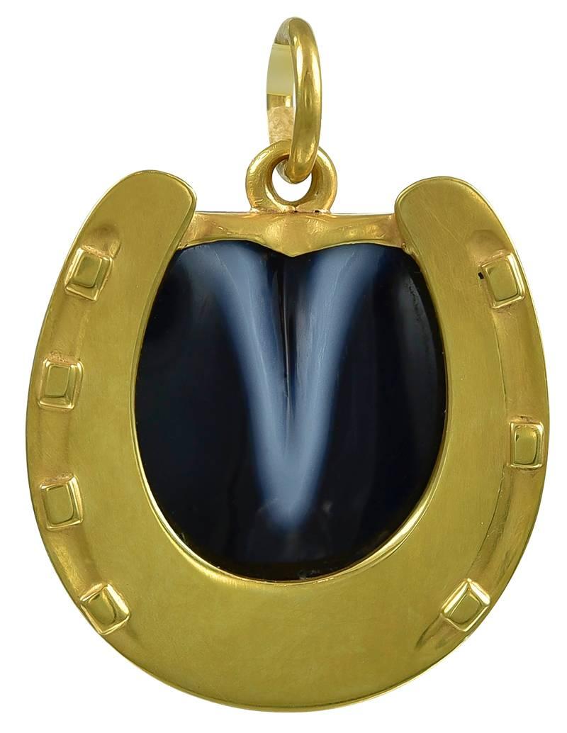 Antique Agate Horseshoe Gold shaped Locket