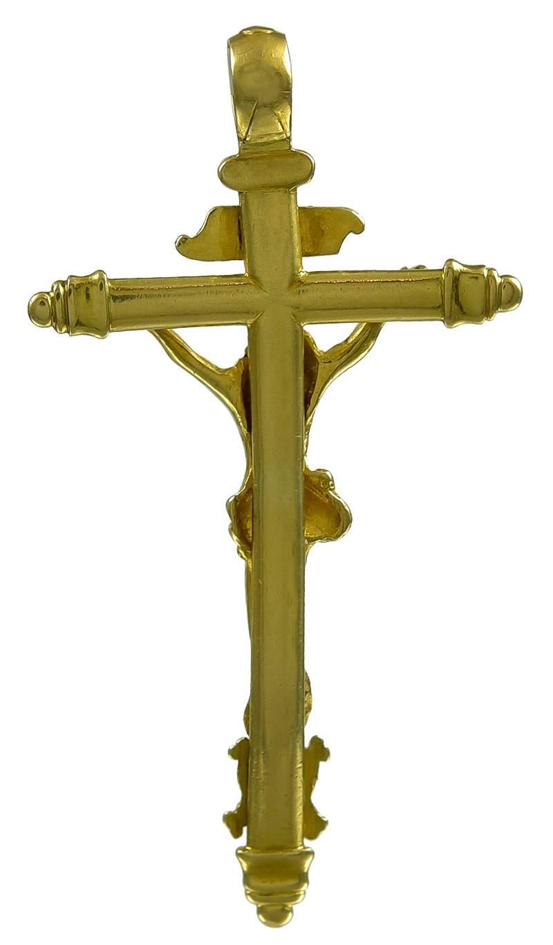 Above Christ are the initials INRI and the nails can be clearly seen in His hands and feet and He is standing on a skull with crossed bones.
The Gold has a fine patina and the Crucifix is smooth and tactile after more than 250 years of blessings.
A