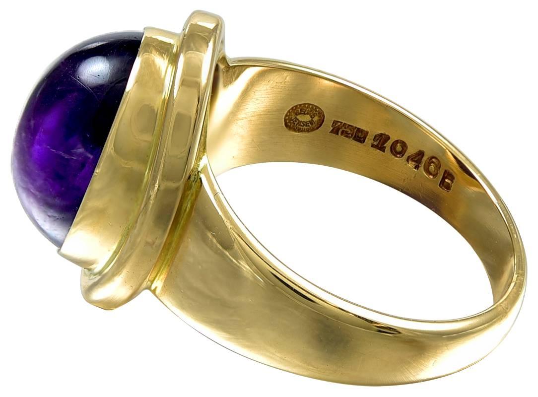 Modern 1990 Georg Jensen Cabochon Amethyst Gold Ring 