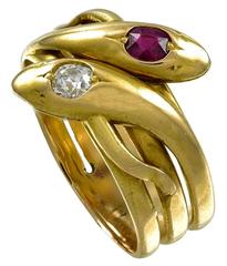 Antique Diamond and Ruby Double Headed Snake Ring