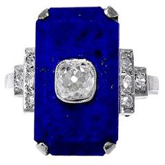 Art Deco Lapis Lazuli Diamond Platinum Ring