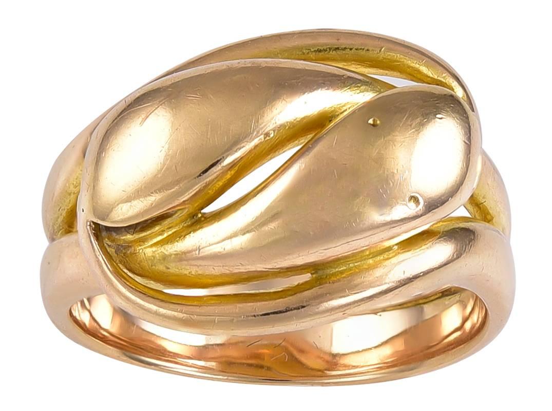 Each Serpent is swallowing its own tail, which the ancients believed was the Ourouborus, the giant Snake that surrounded the Universe, the Snake that swallows its tail.
So here we have a Victorian Mystical Ring in unmarked 18k Gold, which can be a