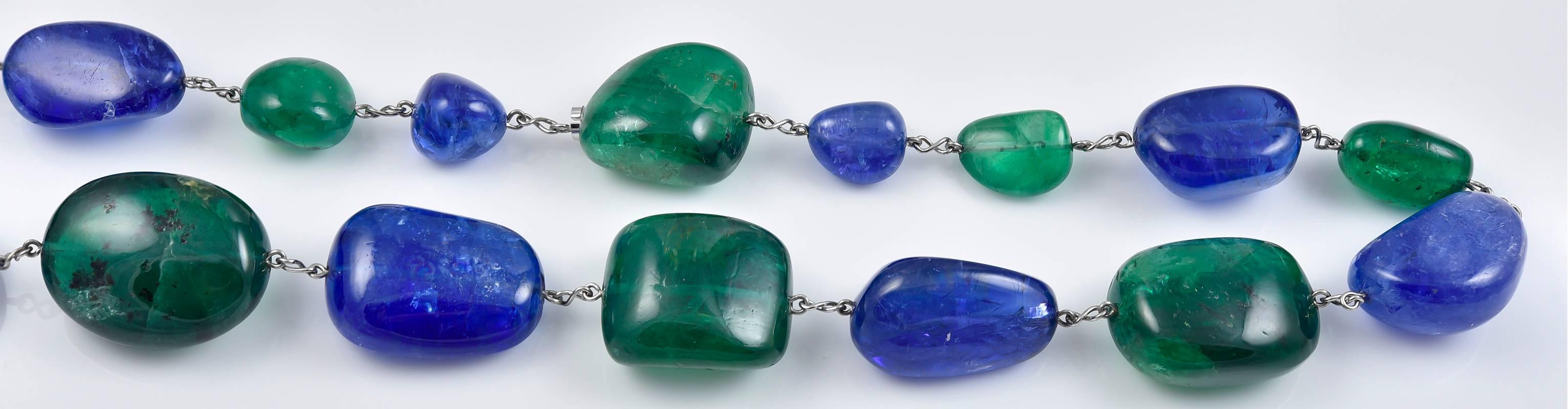 Women's Tanzanite and Emerald 20-Stone Necklace For Sale