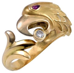 Ruby and Diamond Eagles Head Ring