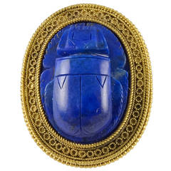 Antique 19th Century Etruscan Revival Lapis Gold Scarab Ring