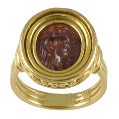 Oval Garnet Intaglio Portrait Ring of Athena Goddess of Athens