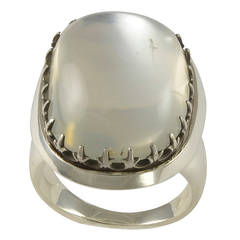 A Large Cabochon Moonstone and Silver Ring