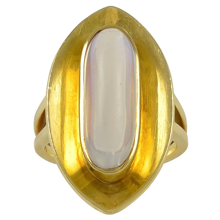 A Marquise Shaped Moonstone Gold Ring For Sale