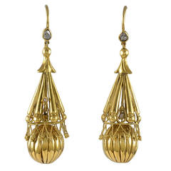 A Pair of Victorian Hidden Diamond Gold Earrings