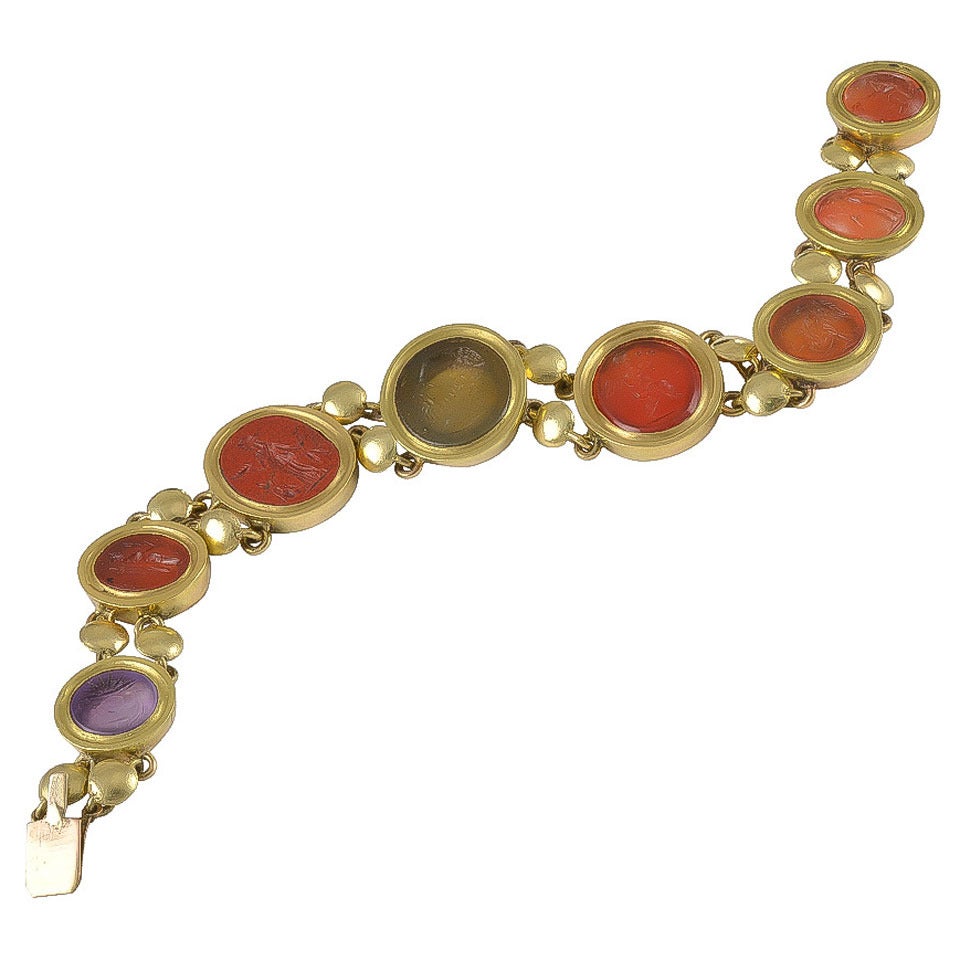 An Eight Stone Roman Intaglio Gold Bracelet