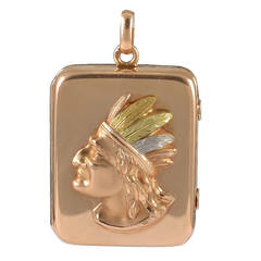 Antique Gold Locket Featuring a Native American Chief