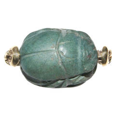 Dark Green Steatite Scarab in a Later Gold Ring Mount