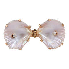 An Antique Diamond Set Shell Brooch in the form of a Butterfly