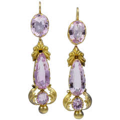 Antique A Pair of Georgian Gold & Imperial Pink Topaz Earrings